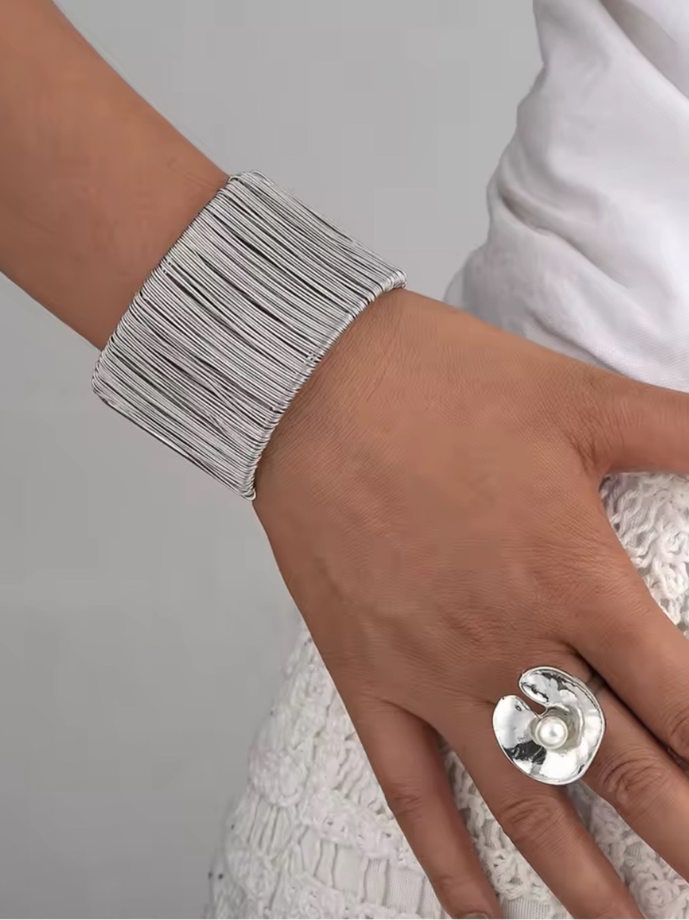 Anthropologie Silver Multi-Strand Wire Cuff Bracelet